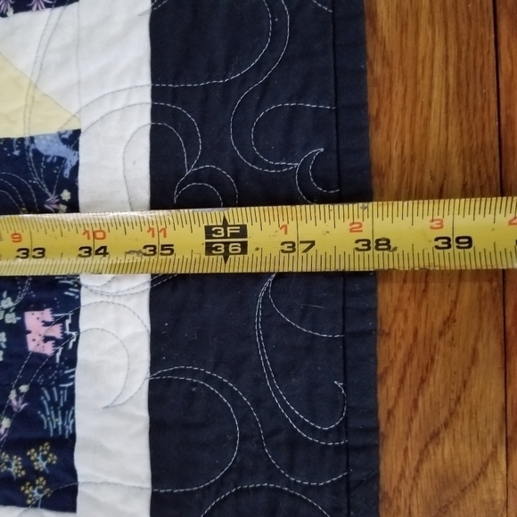 Wall Quilt 38" Square Dragons Castles Pinwheel Pink Blue Floral Hearts Baby Room - Picture 6 of 11